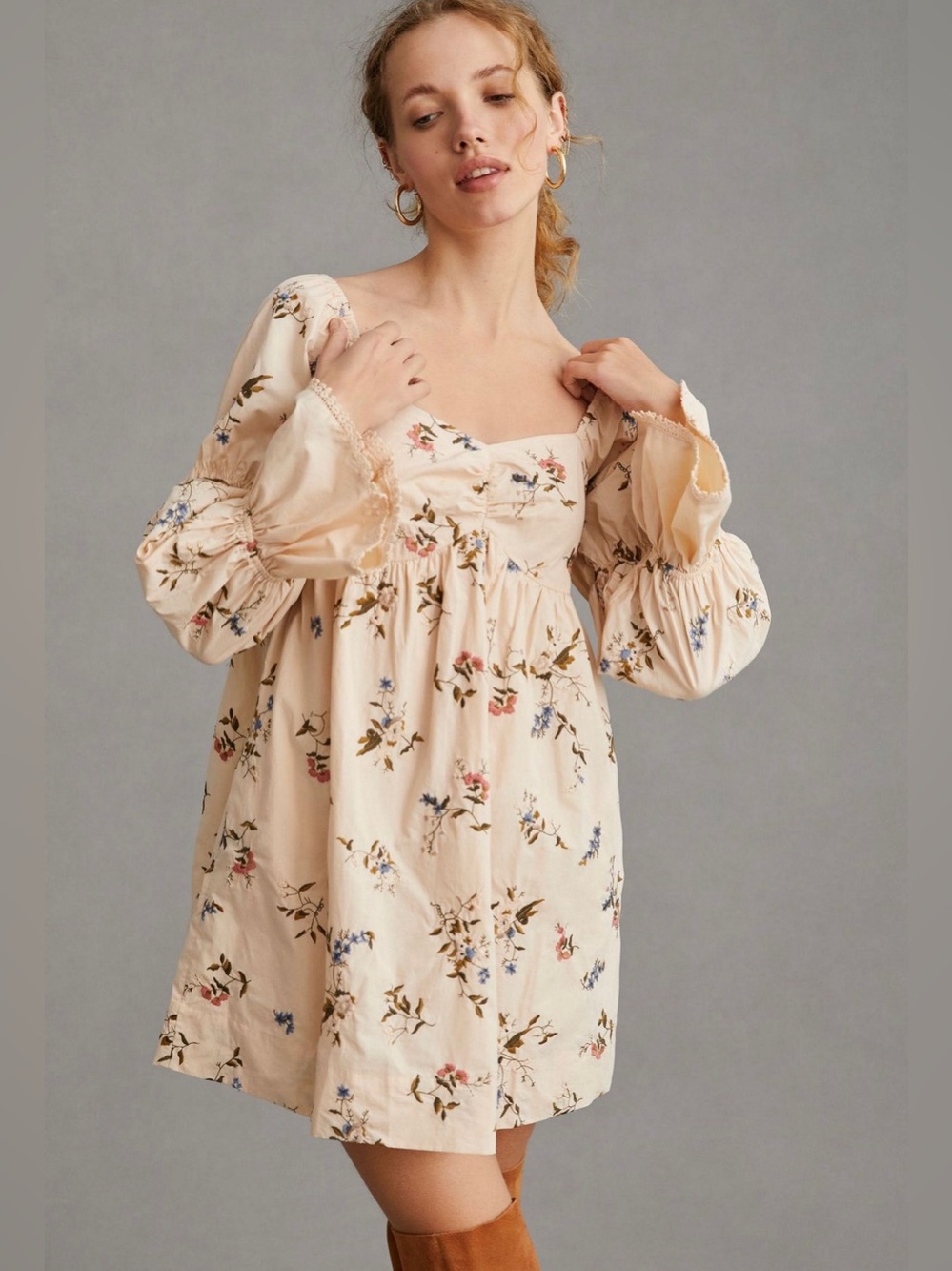 Anthropologie Long Sleeve Embroidered Mini Dress